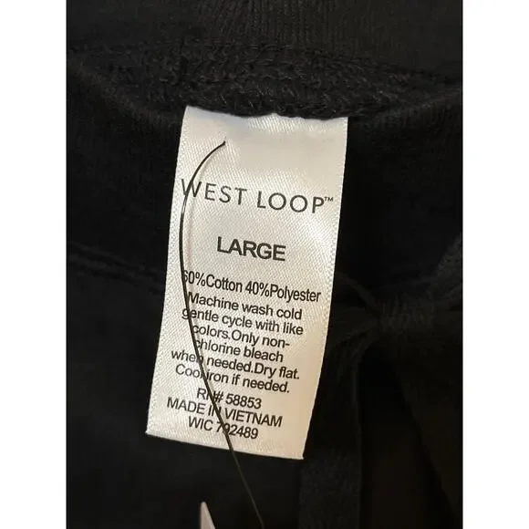 West Loop Black Cotton Shorts with Pockets Drawstring Waist Large - Picture 4 of 4